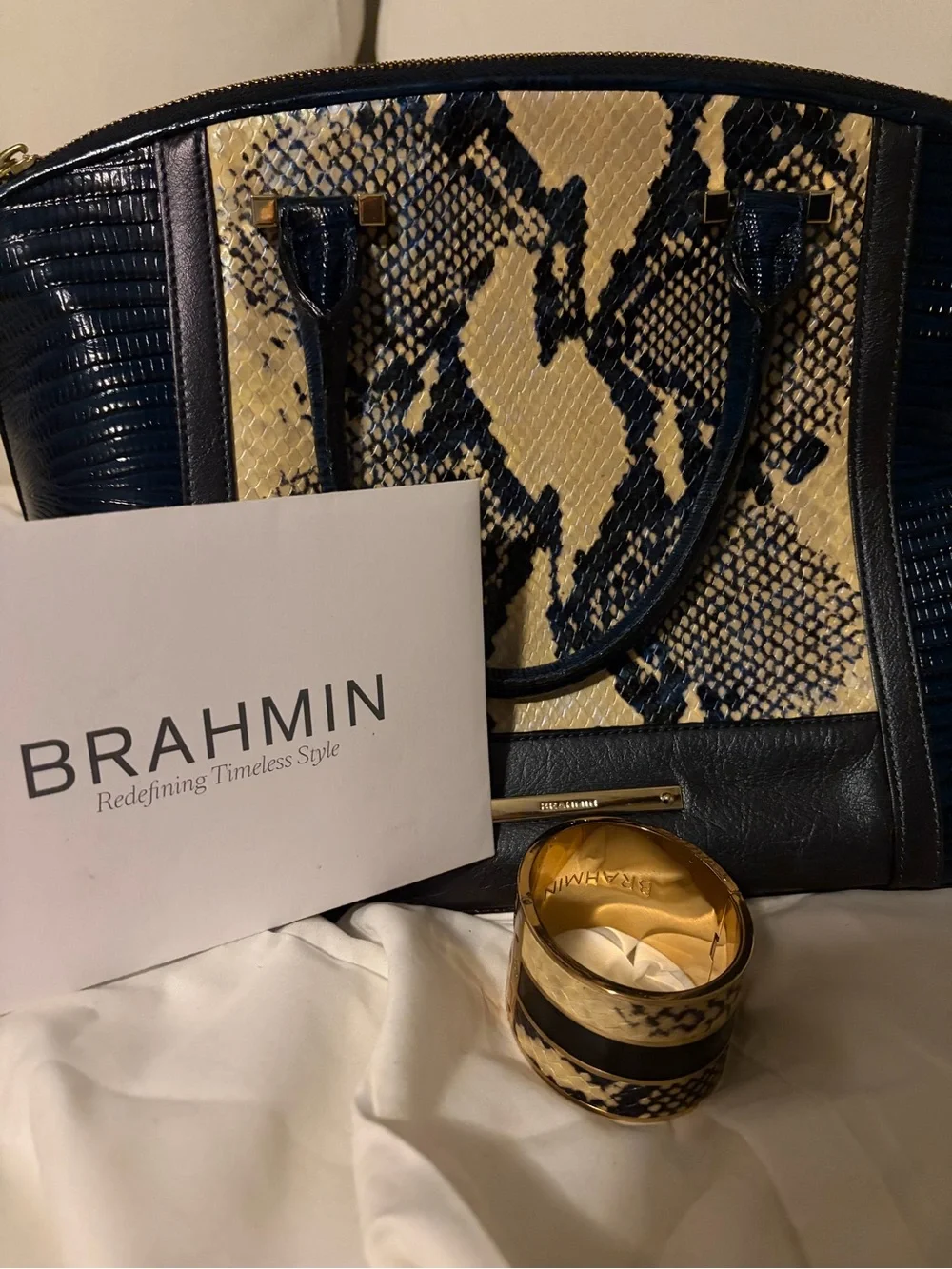 Brahmin Duxbury Satchel with matching wallet and bracelet.